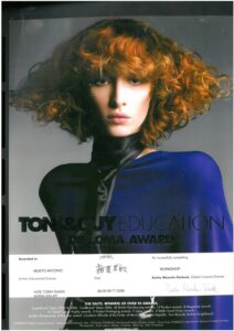 Attestato Toni&Guy Education: Workshop