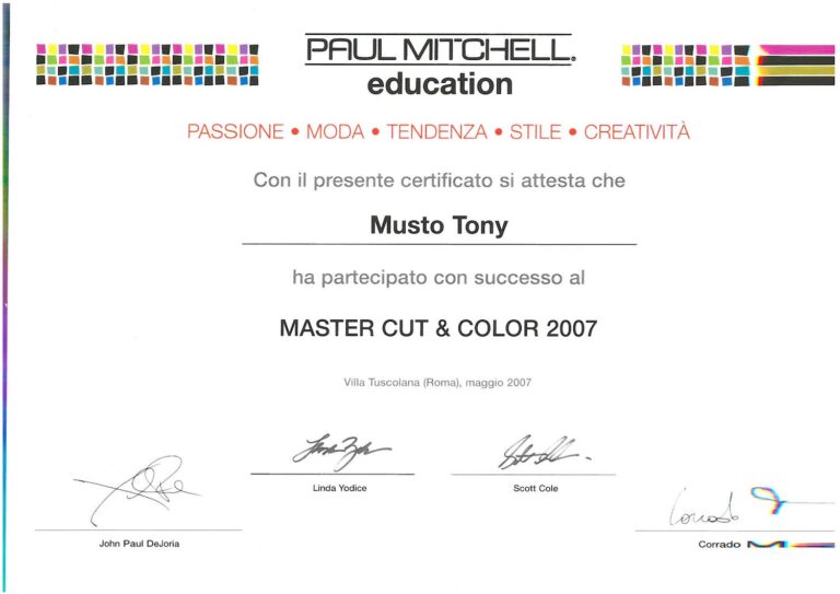 Attestato Paul Mitchell