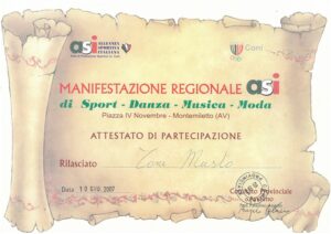 Attestato ASI Montemiletto: Manifestazione regionale Sport, Danza, Musica, Moda