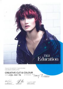 Attestato TIGI Education: Creative Cut & Colour