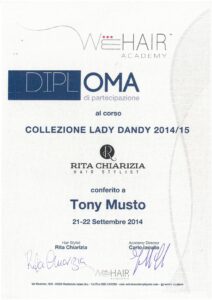 Attestato WeHair Academy: Collezione Lady Dandy con Rita Chiarizia