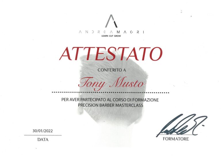 Attestato Precision Barber Masterclass di Andrea Magri