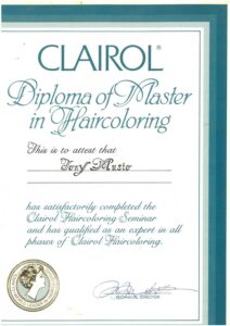 Attestato Clairol: Diploma of Master in Haircoloring